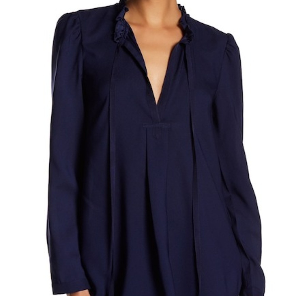 Parker women M ruffle split mock neck tunic long sleeve blouse dark academia